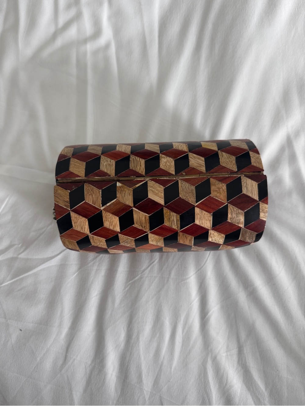 Handcrafted Geometric Inlay Decorative Box - Black, Red, Brown